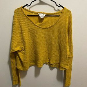 Sadie & Sage Yellow Cropped Crewneck Sweater Top Size S